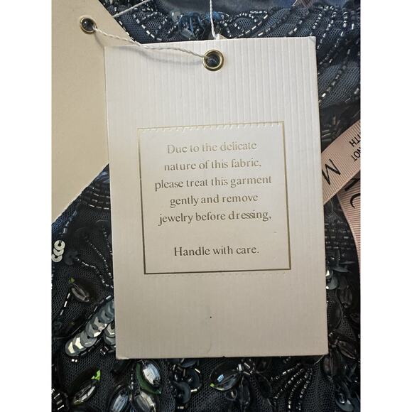 NWT Mac Duggal High Neck Size 6 Floral Embellished Puff Long Sleeve Midi Dress - Picture 15 of 16